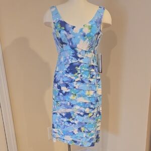 JS Collections Vibrant Blue and White Midi Dress